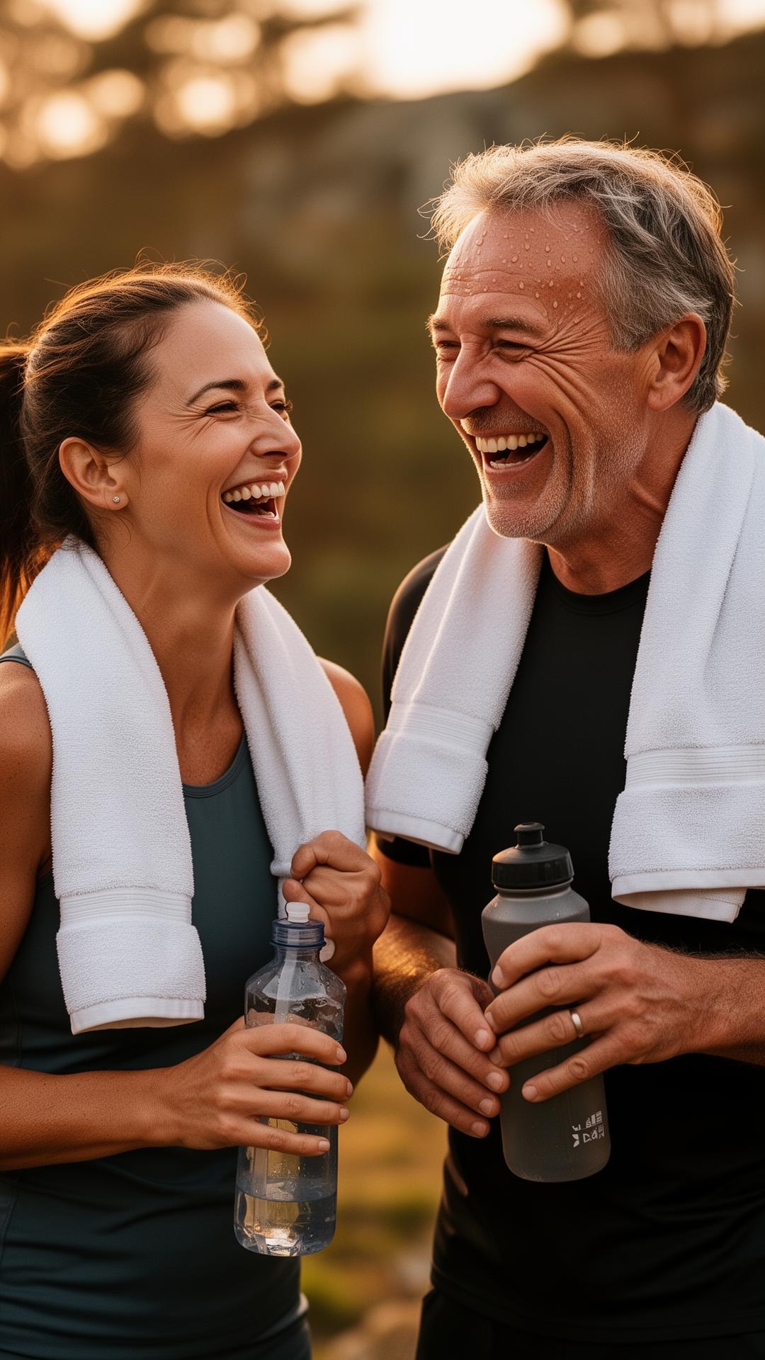 Two participants laughing after training
